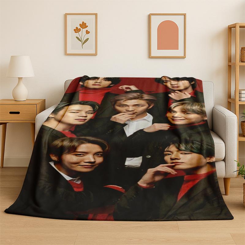 Kpop BBTS Fashion Group Star Flannel Blanket Soft Warm Throw Blanket for Bedroom Living Room Bed Travel Camping Picnic Gift