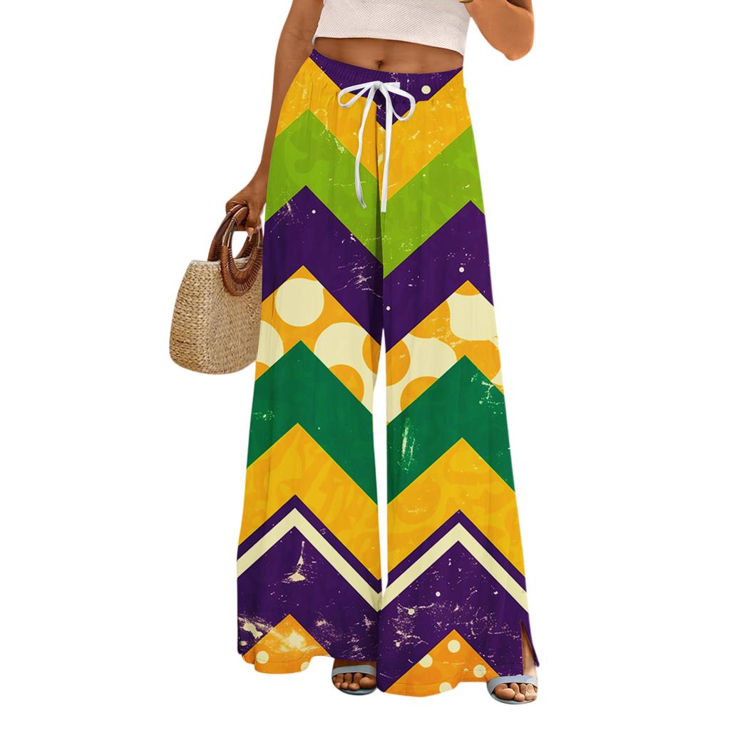 Damskie Luźne i Codzienne Spodnie z Szerokimi Nogawkami z Nadrukiem, z Elastycznym Pasem, Sznurkiem i Kieszeniami