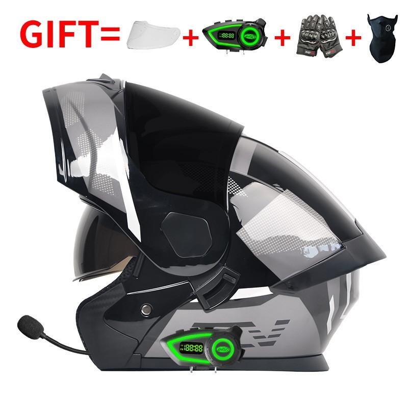 Bluetooth-Enabled Full Face Motorcycle Helmet With Dual Visors DOT 3C Certified All-Season Flip-Up Design Men Women