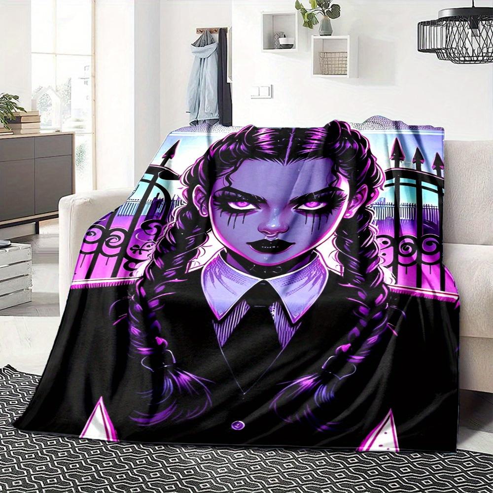1pc Gothic, Wednesday Digital Printed Flannel Blanket, Super Soft Plush  Bed Cover, Multipurpose Quilt for Sofa, Bed, Office,02