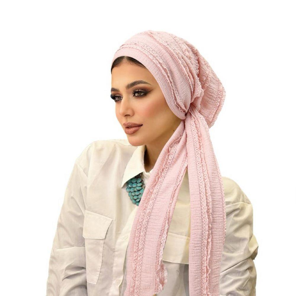 Мягкие эластичные женские тюрбаны из полиэстера, складчатые платки на голову, однотонные складчатые хиджабы, скромные розовый