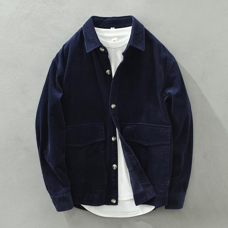 Men's Long-Sleeve Corduroy Shirt - Japanese Retro Style, Loose Fit, Versatile Jacket