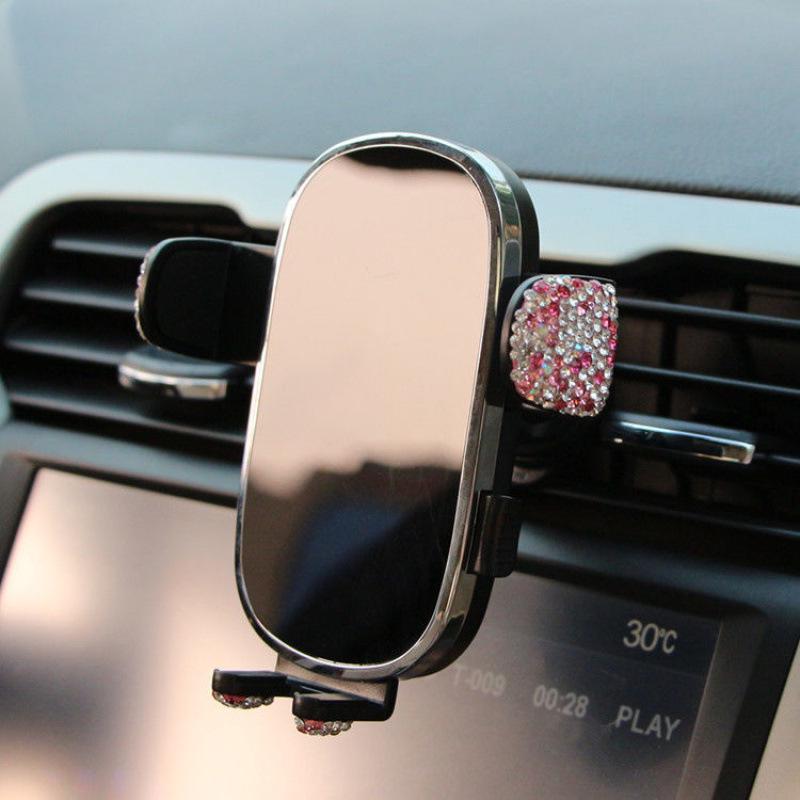 

Rhinestone Car Phone Holder: Horizontal use, center console suction cup, multi-functional navigation support.