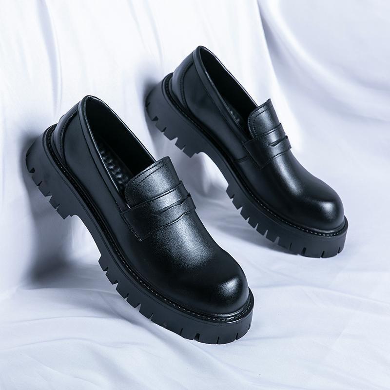 Big head leather shoes men's small man with uniform to work small leather shoes trend glossy casual lazy loafers men