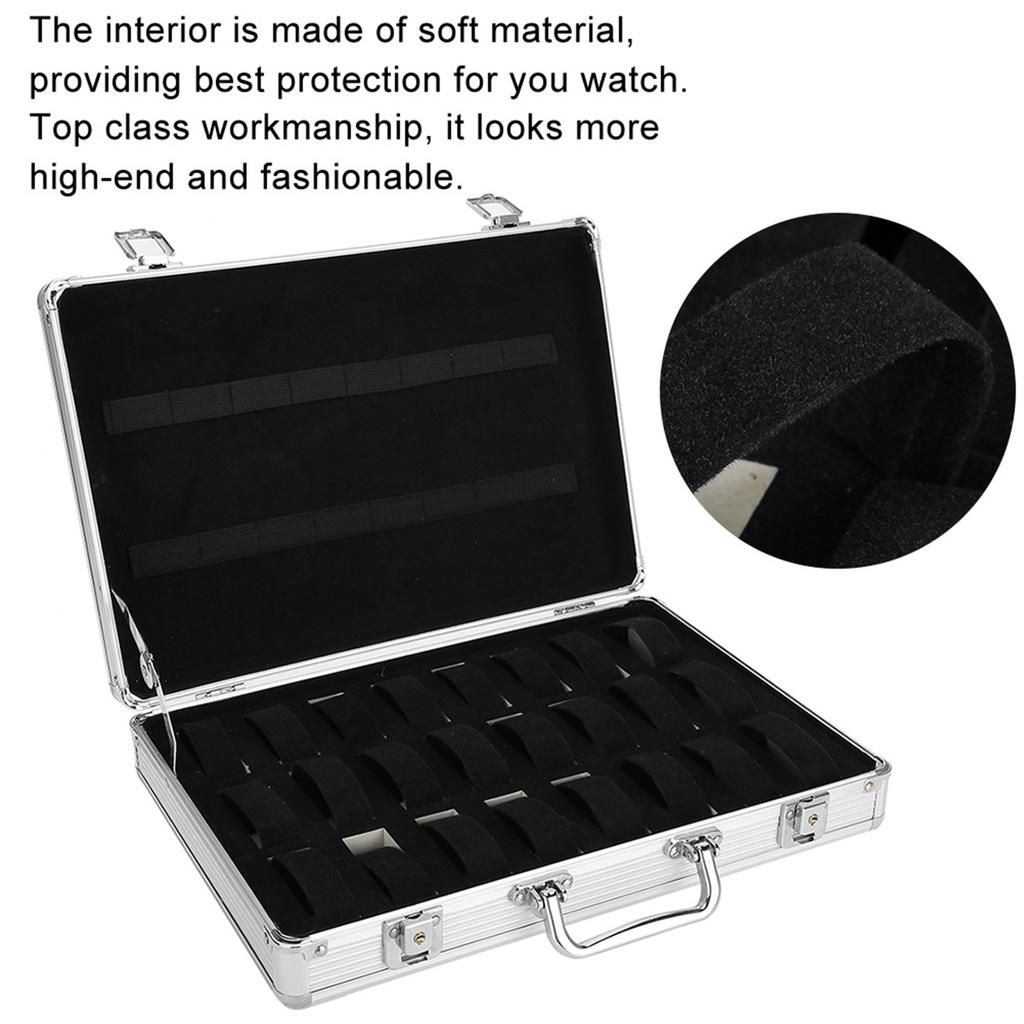 24 Grids Aluminum Alloy Suitcase Watch Display Storage Box Watch Organizer Case