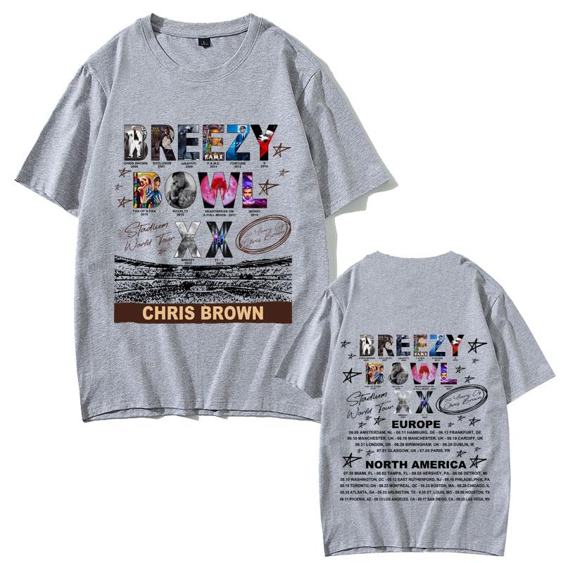 2025 Summer Rapper Chris Brown Breezy Bowl XX Tour Men Women Hip Hop Fashion Streetwear Unisex Vintage Oversized Short Sleeves