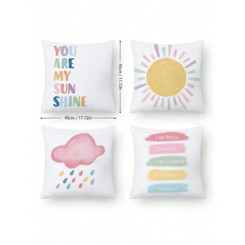 Colorful Doodle Letter Pattern Pillowcase Fabric Velvet Cushion Cover for Sofa Home Super Soft Peach Skin Pillow Case 45x45cm