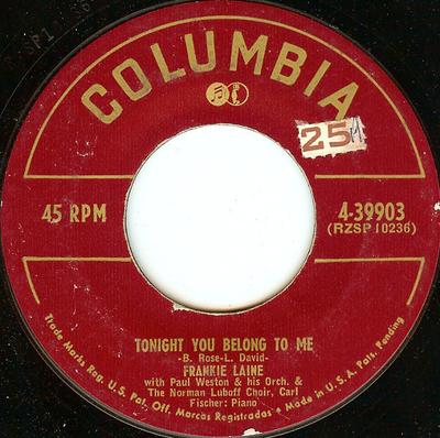 7inch Record FRANKIE LAINE - Tonight You Belong To Me / I'm Just 439903 Columbia 1953 US Jazz Used
