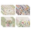 4Pcs Floral Linen Placemats 30x45cm Washable Reusable Heat-Resistant Table Mats with Plant Flower