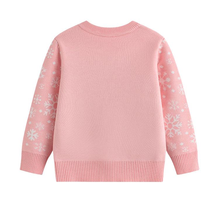 Girls' Double-Layer Snowman Jacquard Knit Pullover - Long-Sleeved Christmas Sweater for Autumn and Winter