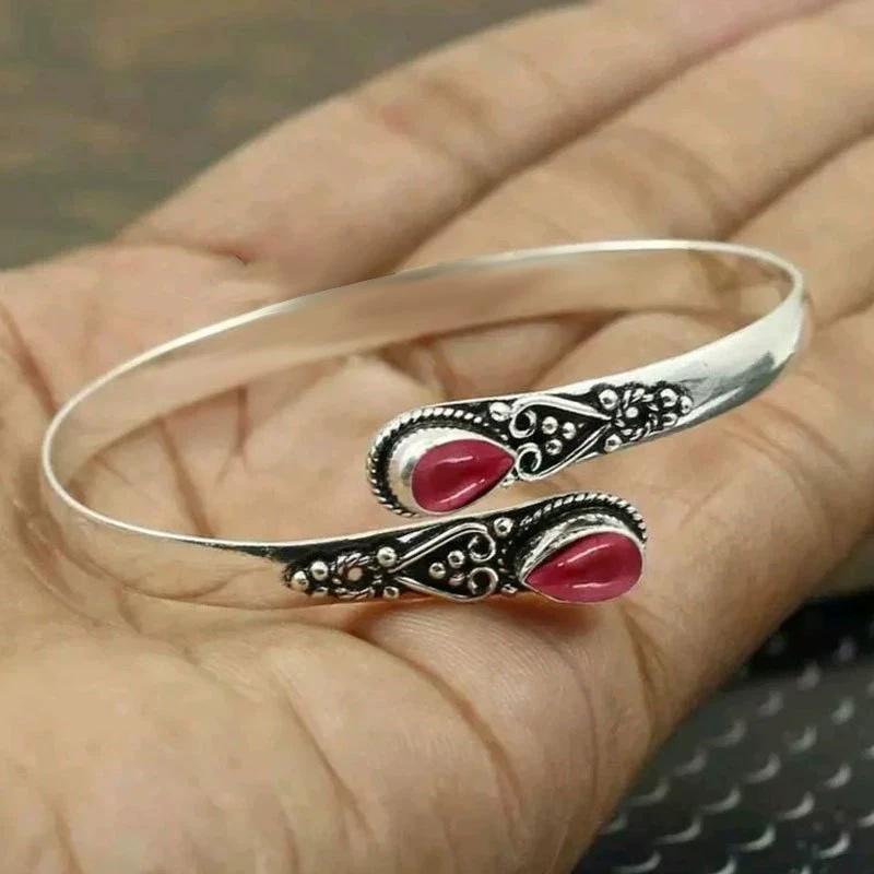 Zinc Alloy Inlaid Green Agate Bracelet Fashion Vintage Fully Polished Cross Bracelet Women