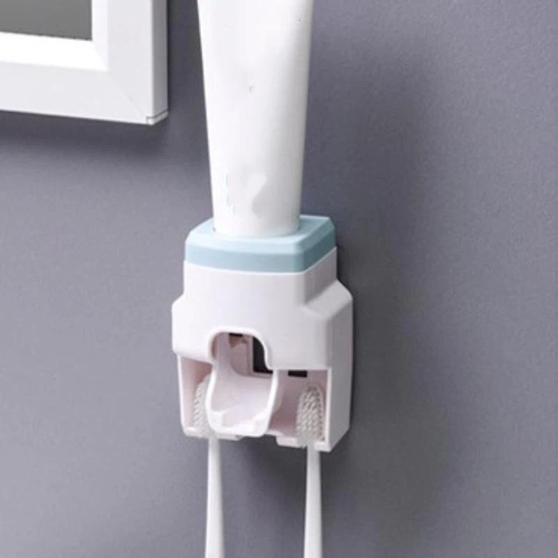 Wall Mounted Automatic Toothpaste Dispenser No Drilling With Toothbrush Storage Slots For Home Bathroom Daily Use