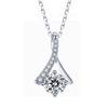 Silver Plated Round Cut CZ Solitaire Pendant Necklace, Twisted Accent Cable Chain Necklace for Women