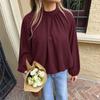 Womens Loose Long Sleeve Blouse With Back Tie Cutout Detail Semi-High Neck Winter 2026