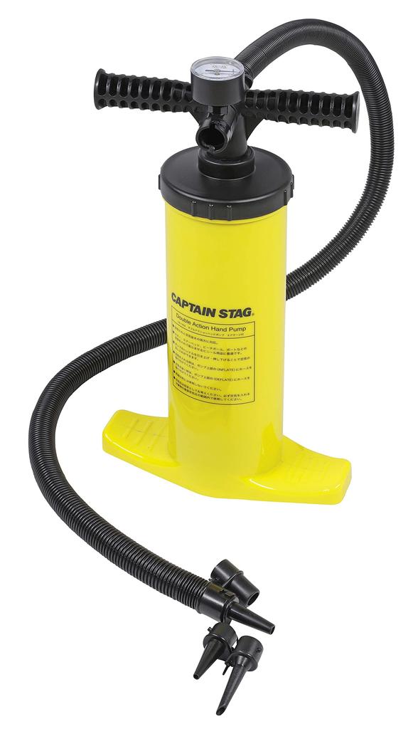 Captain Stag Hand Pump with Air Maximum Pressure 4 22cm Wide x 10cm Deep x 38cm High US-1452 Double-Action Gauge, PSI, Yellow,