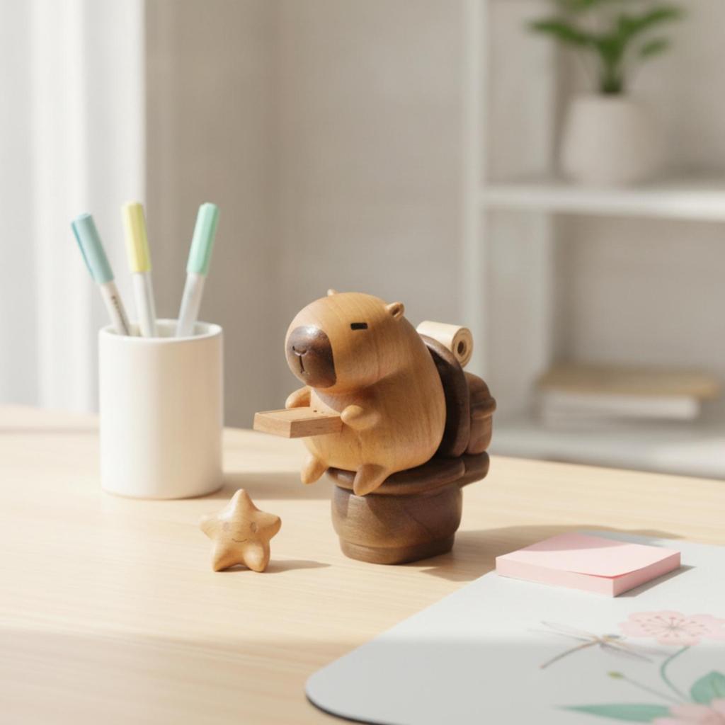 Wooden Capybara Figurine Beech Wood Handcrafted Tabletop Decor