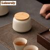 Cream Ru Kiln Porcelain Tea Box Organizer Moisture-proof Luxury Storage Tank Containers Tea Caddy Chinese Tea Set Decoration