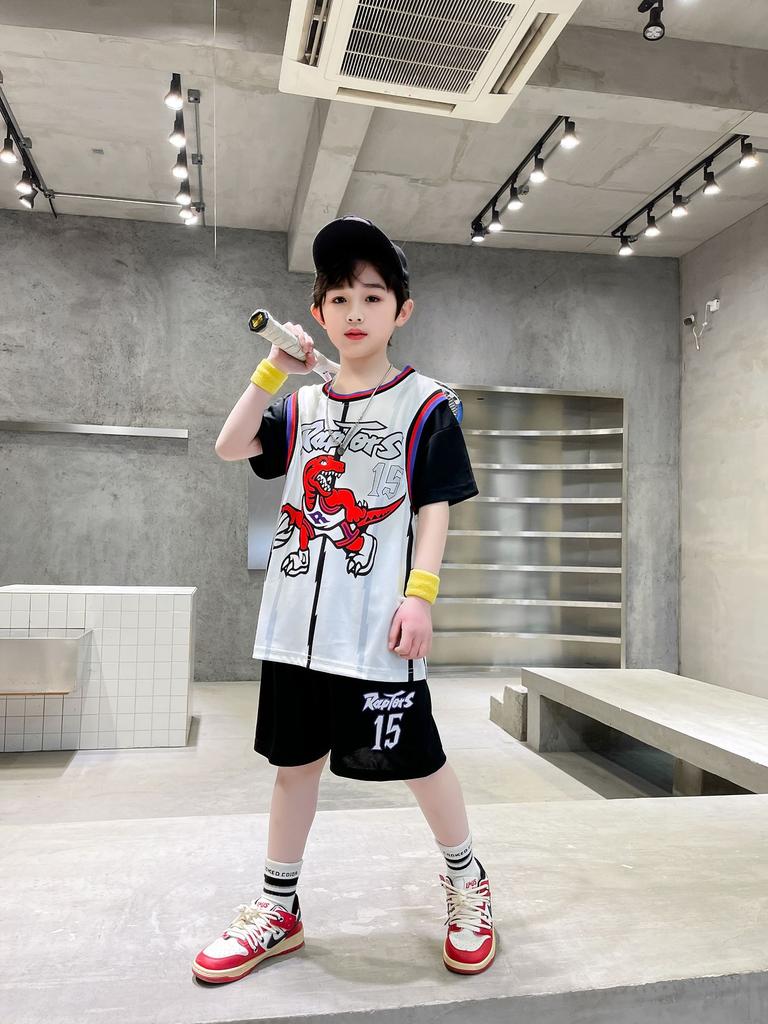 Dětský dres Raptors Ne. 15 Basketbalový dres Tréninkový Krátký rukáv Módní oblek Studentský dres Falešné dva dresy 61