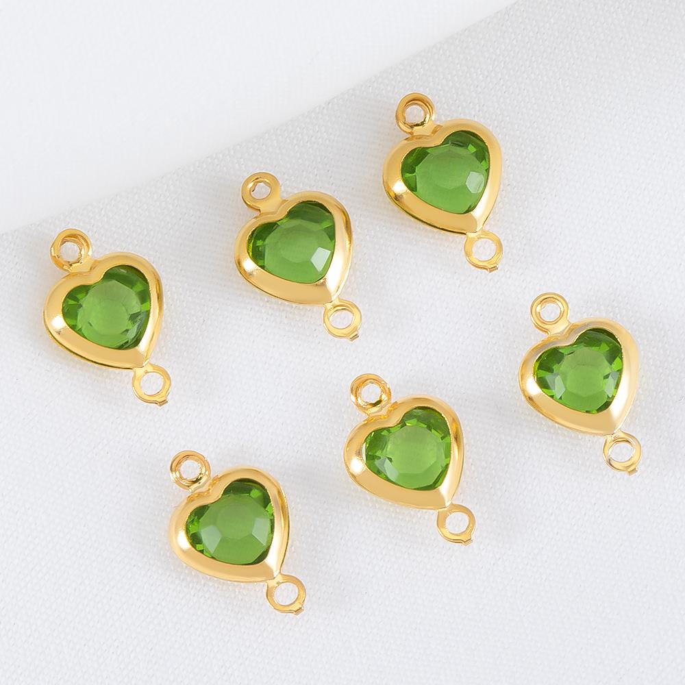 10pcs 7.5mm Stainless Steel Double Hole Heart Pendant Colorful Crystal Charms Connector for DIY Necklace Bracelet Jewelry Making