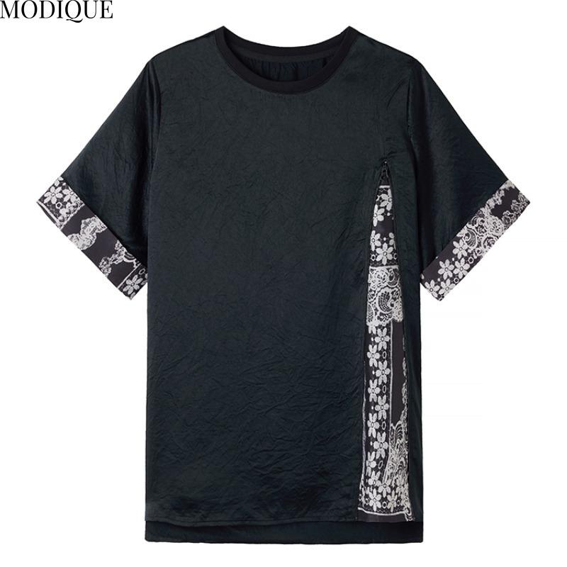 MODIQUE Spring Summer Plus Size New Women Loose Vintage Print Blouse Shirts Female Casual Oversize Spliced Short Sleeve O-Neck Top Folk