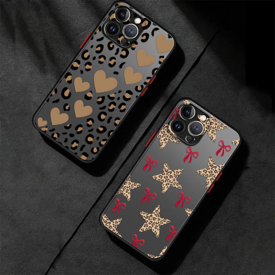 Leopard Love Star Case for iPhone 17 Pro Max 12 11 Air 14 16 Plus 15 XS XR 7 8 SE 13 Mini Funda Back Phone Cover