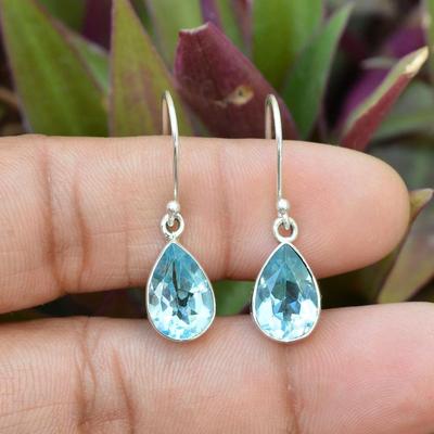 Blue Topaz Pear Gemstone Dangle Earring, Handmade Earring, Designer Earring, Gift For Her, Anniversary Gift, 925 Sterling Silver