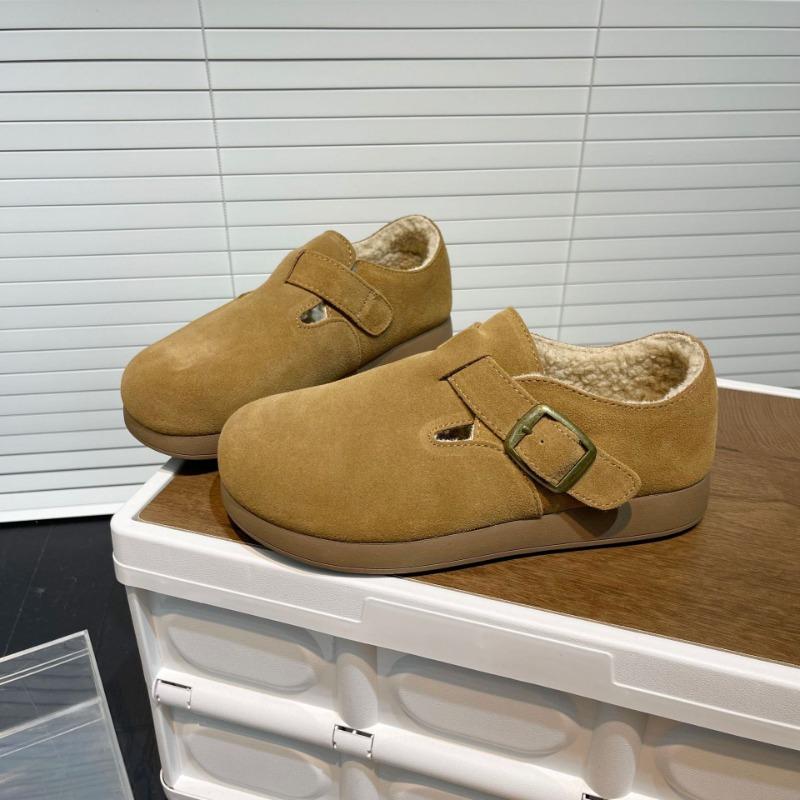 Women's new autumn and winter velvet warm cotton shoes, leather flat-bottomed casual buckle bag head women's shoes