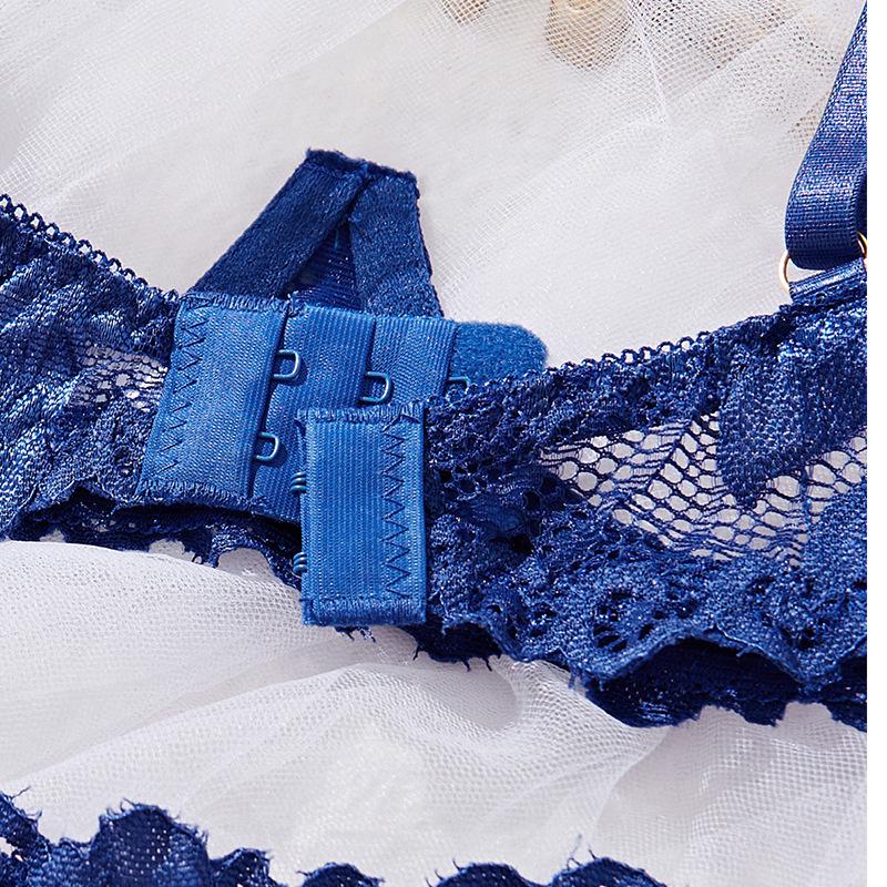 Royal Blue Open-Crotch & Open-Cup Lace Lingerie Set with Removable Thong