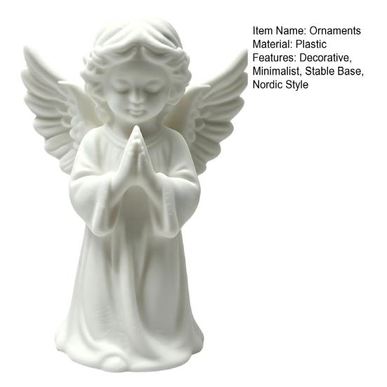 DYS 3D Printed Praying Angel Statue, Elegant Matte White Cherub Figurine with Detailed Wings, Durable Minimalist Ornament for Living Room Decor