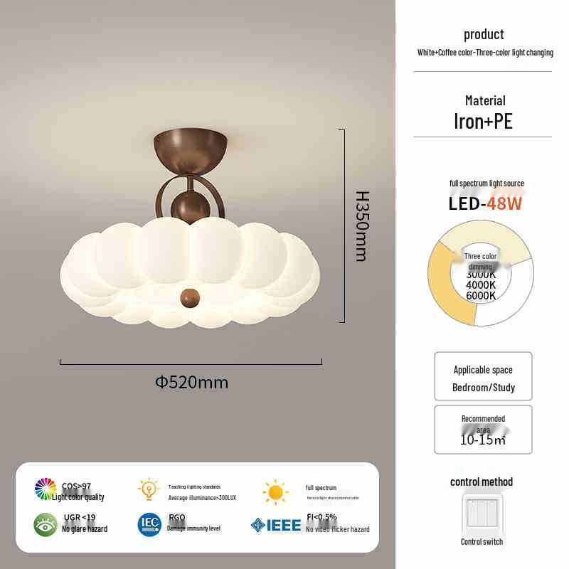 

Vintage Cream Feather Ceiling Light for Master or Princess Bedroom, Designer Study Room Lighting Three Color Changing