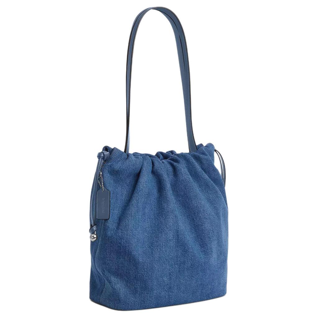 Coach Faye 28 Classic Logo Drawstring Closure Denim Bucket Bag Women Bags Blue CAR37-SVIN