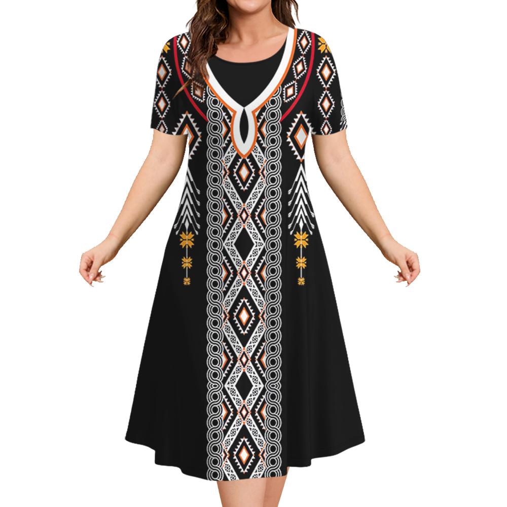 Women‘s Dresses 3d Flowers Pattern Short Sleeve Tops Casual Fashion A-Line Skirt Summer Lady Oversized Vacation Dresses