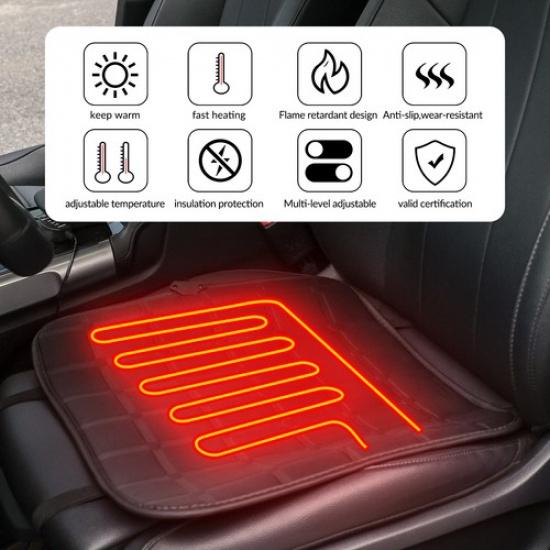 Car Universal Heated Seat Cover Cushion Warmer Front Rear Heating Warming Pad