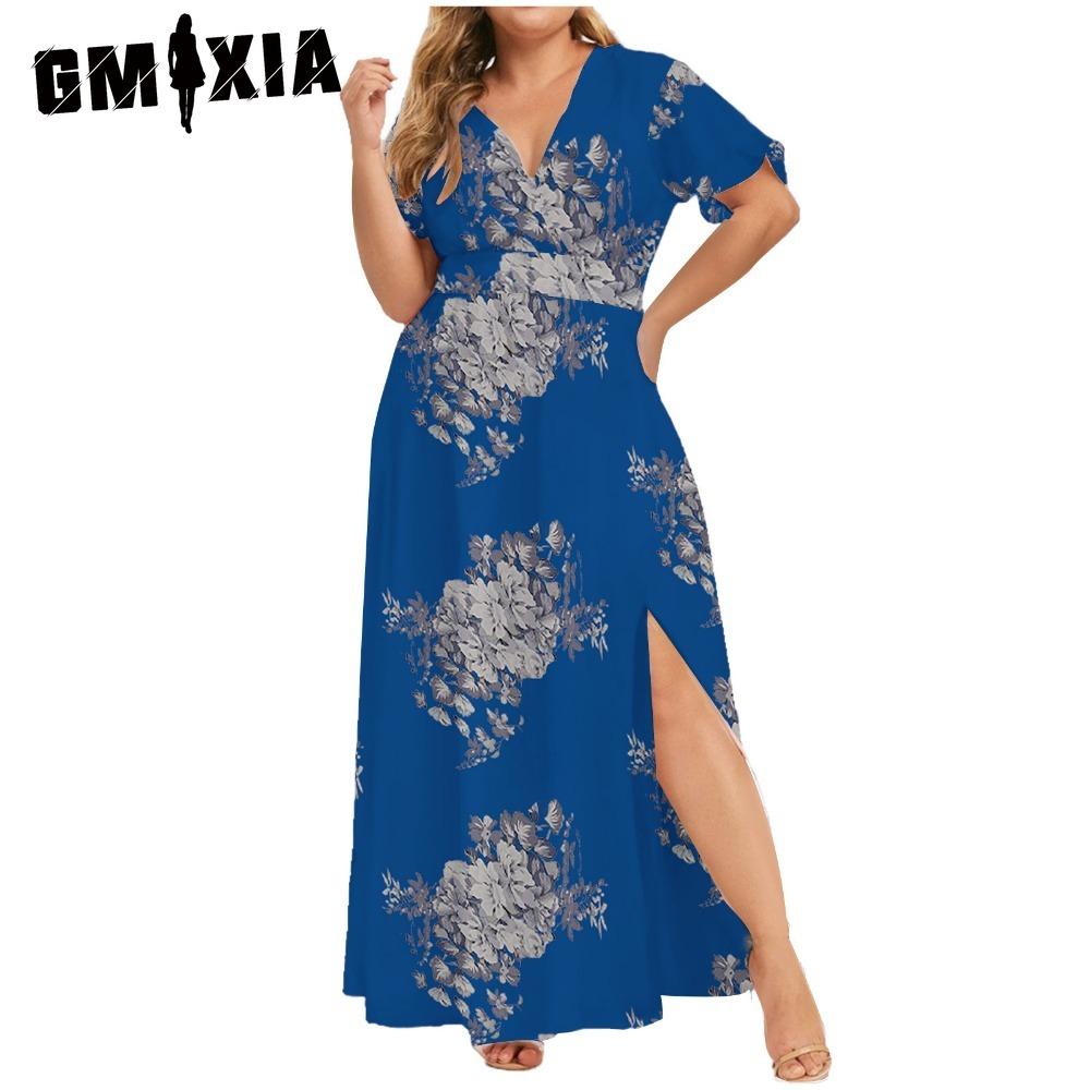 

GMXIA L-5XL Женская мода лето весна короткий рукав V-образный вырез повседневные платья XXL