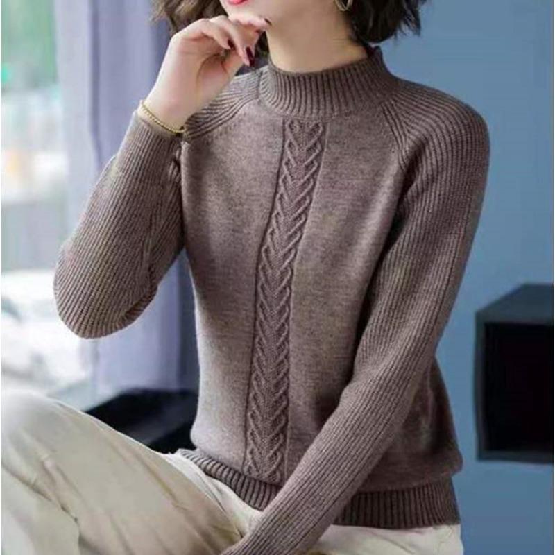 

Temperament Commuter свитер большой свободный полувысокий воротник осень зима мягкий восковой жареный тесто скрученные ленивые трикотажные рубашки с подкладкой женские one size верблюд