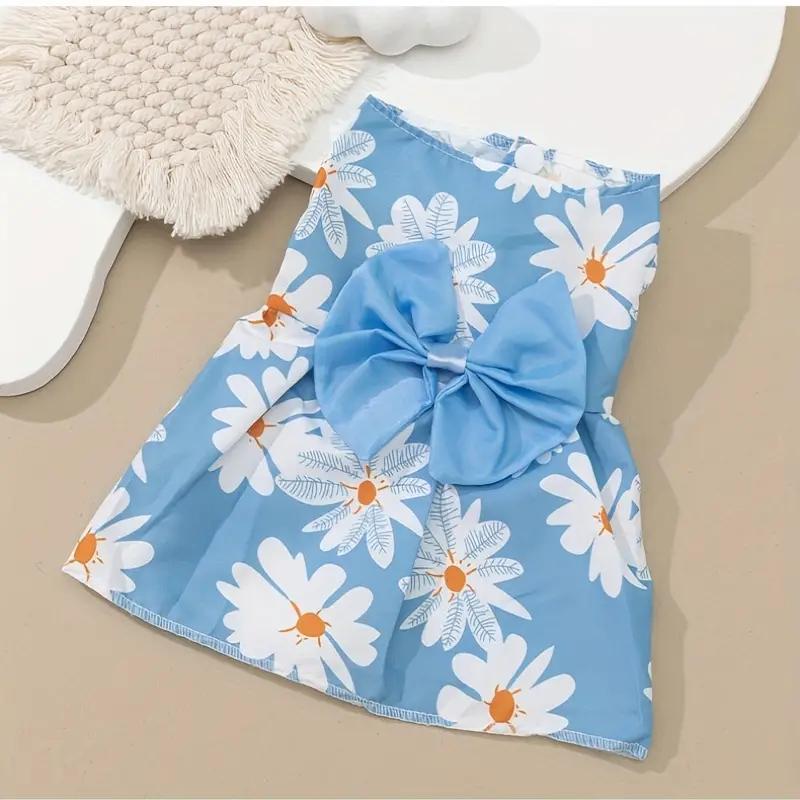 Vestido de verão fino para cachorro, vestido floral de princesa para animais de estimação, roupas para cães e gatos de tamanho pequeno com laço