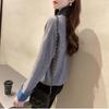 Fashion Women's Denim Patchwork Shirt Collar Sweater Autumn Winter Knit Loose Pullover Fake Two-Piece Top