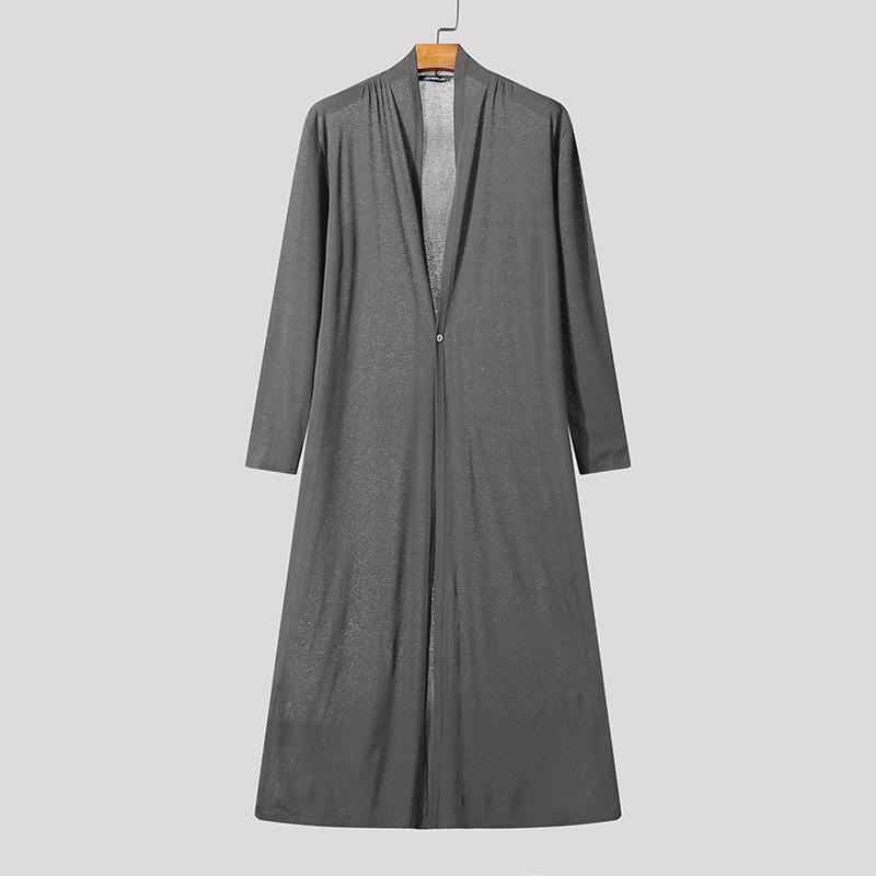 INCERUN Men Long Sleeve See Through Open Front High Splits Casual Long Mesh Sheer Shirts