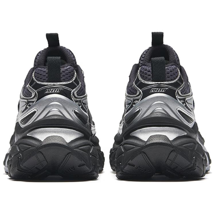 Anta Slip Resistant Abrasion Resistant Low top Chunky Sneakers Women's Black Silver 122438897-4