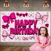 Cute Birthday Banner Dark Red Bow Decor Pink Birthday Banner Girls Birthday Banner Lettering For Kids Celebration