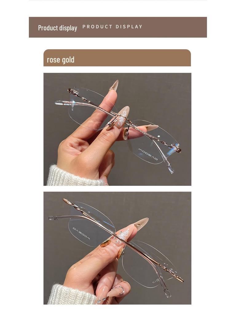 Damen Luxuriöse Ultraleichte Titan Myopie Cat-Eye Randlose Brille mit Schmetterlingsdesign