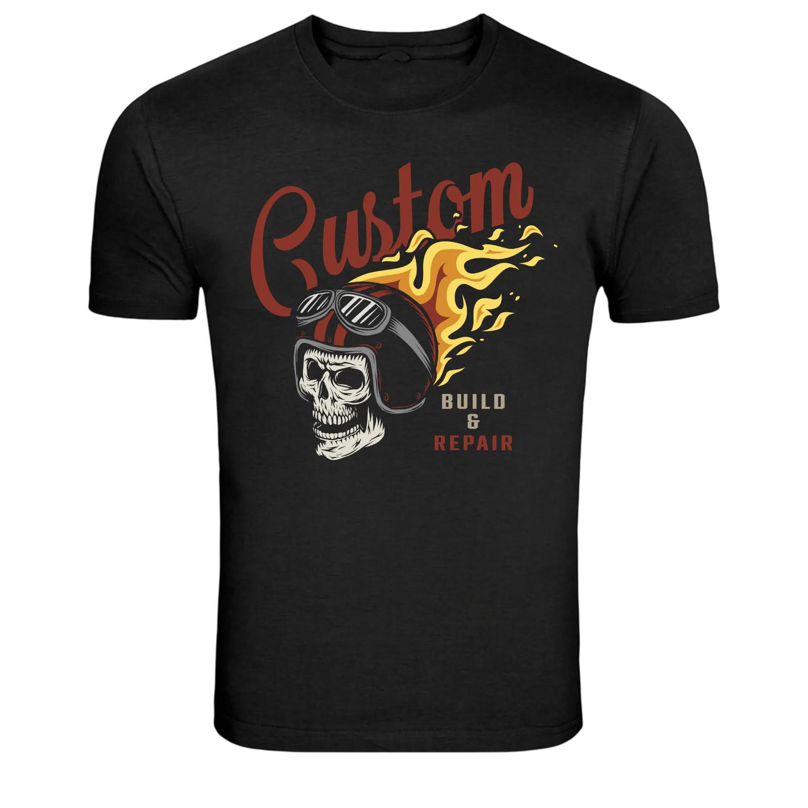 Custom Build & Repair Skull Helmet Biker Graphic T-Shirt XXL
