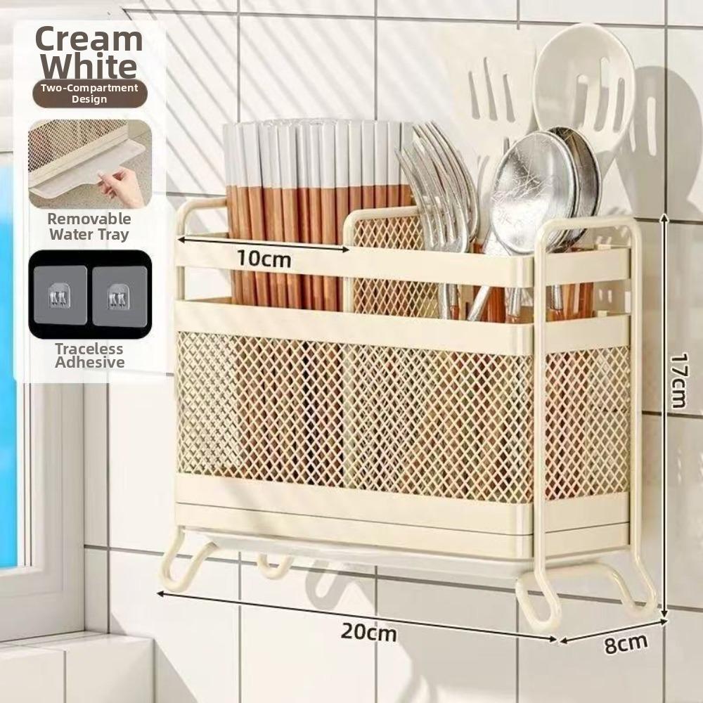 Multi Compartment Cutlery Draining Rack Wall Mounted Chopsticks Storage Holder Home Use