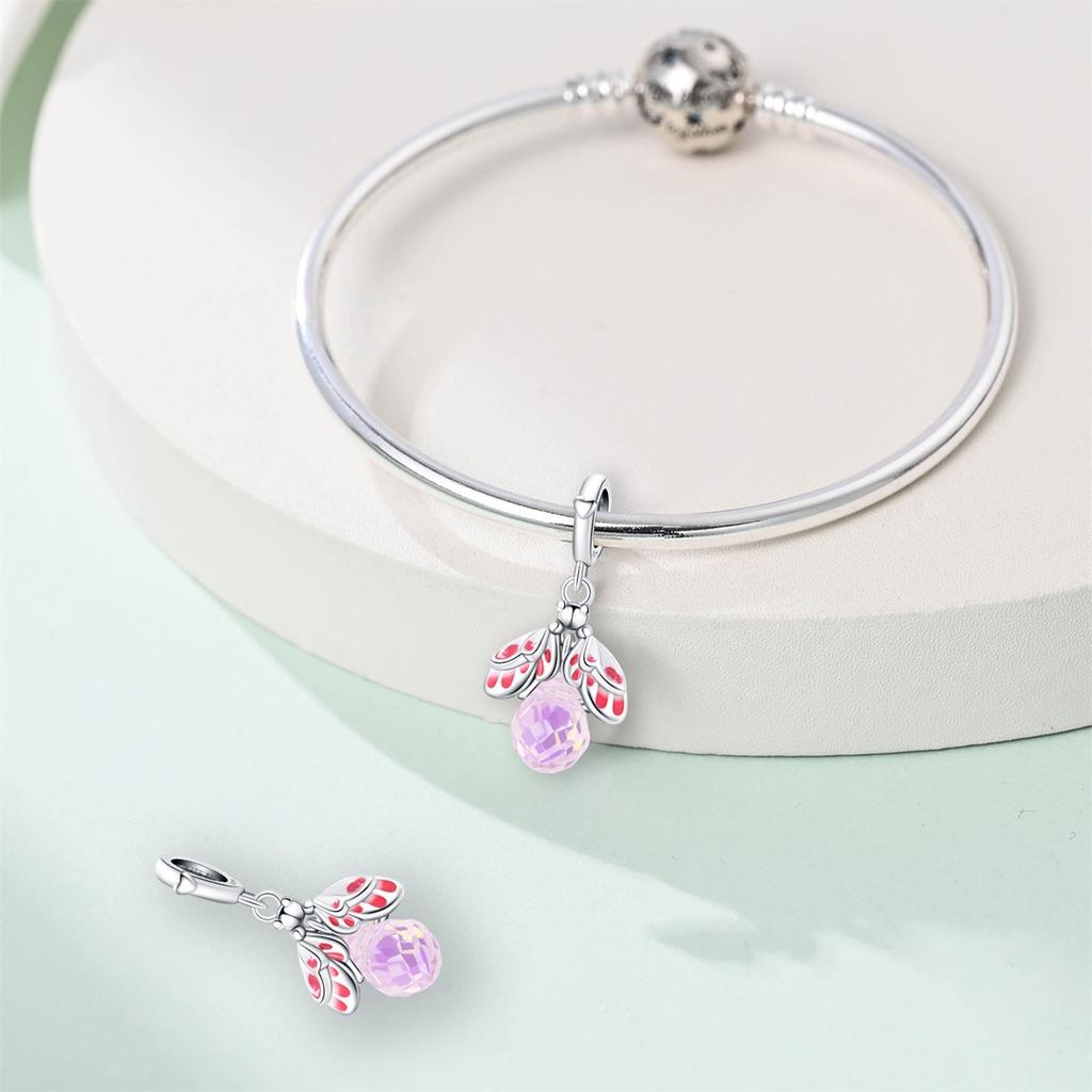 Original Copper Charms Luxury Pink-Winged Firefly Pendant Beads Fit Bracelet Diy Women Making Delicate Gift