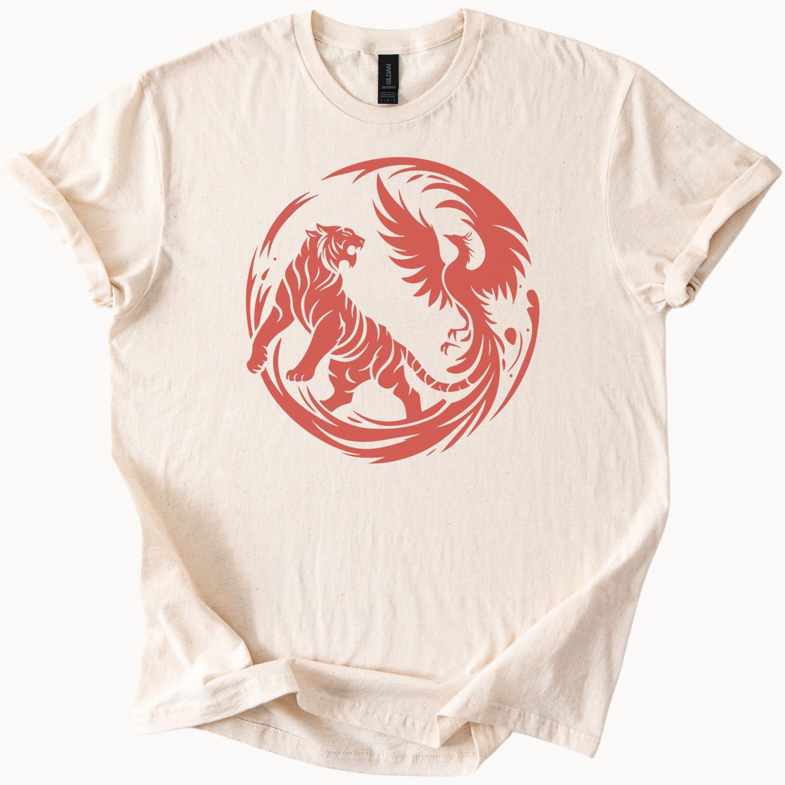 Tiger Phoenix T Shirt Mythical Creature Graphic Tee Animal Bird Shirt 110