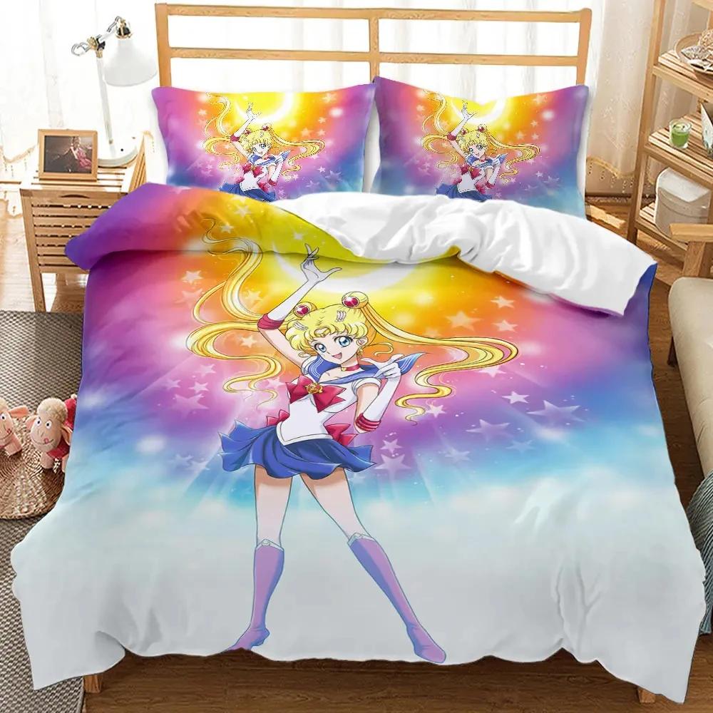 Kawaii Sailor Moon Bedding Set For Girls Luxury Duvet Cover Pink Comforter Twin Duvet Cover Set With Pillowcase Gifts
