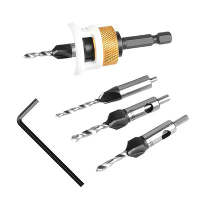 Countersink Drill Bit Set 4X Adjustable Depth Drill Bit Set 1/4 Inch Hex Shank Heavy Duty Quick Change Tool for Woodworking And