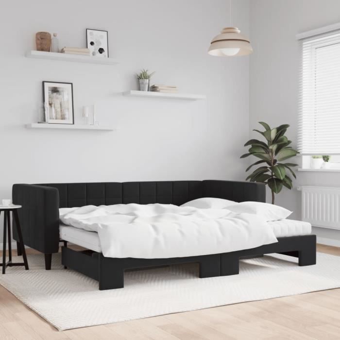 VidaXL Daybed with Trundle and Mattress Black 90x200 Cm Velvet 3196719