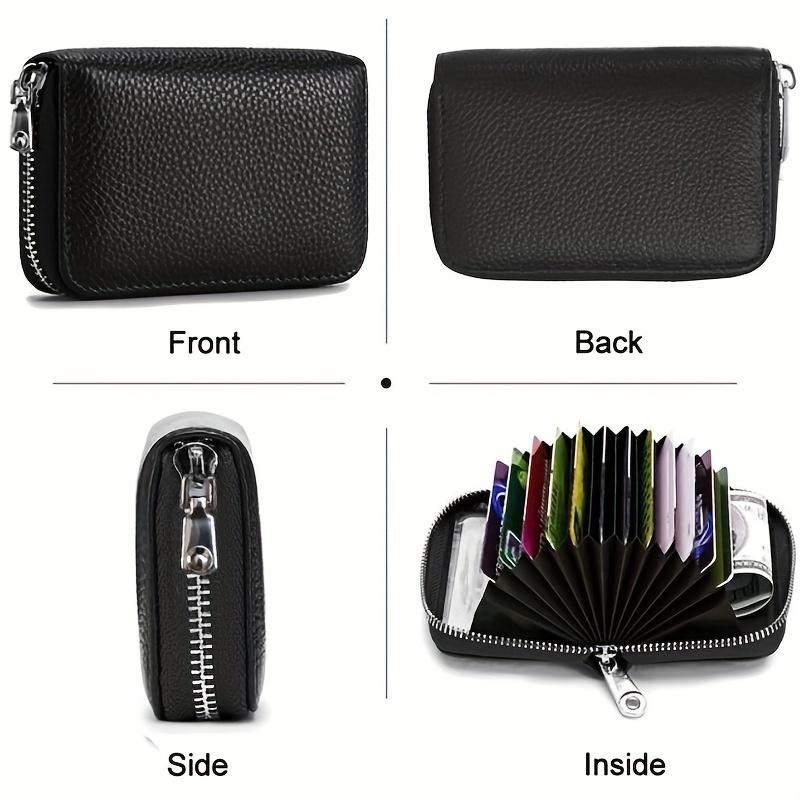 2024 Ny Stöldskyddad Borstad Korthållare Tvålagers Äkta Läder Kreditkortsplånbok med Dragkedja 14 kort Kortfack