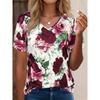 T-skjorte Dame Elegant Enkel V-hals Kort Erme 3D-trykk Blomstertrykk Topp Sommer Casual Dame T-skjorte Vintage Pullover Topper